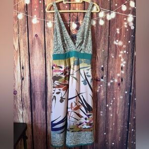 Long Tall Sally Teal and Cream Patterned Dress Size 10 Adjustable Straps